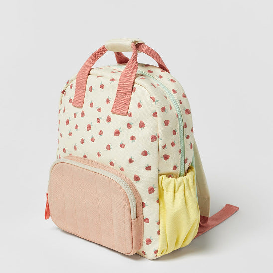 Sac à dos en toile de coton Dopamine fraise, impression multicolore, mignon sac d'école pour enfants, nouvelle collection