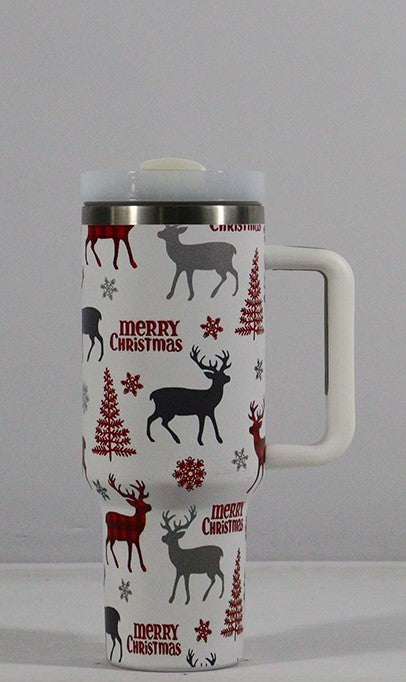 Tasse à motif de noël avec couvercle et poignée, verres en paille, gobelet sous vide en acier inoxydable, grande capacité, tasse à café de voyage en voiture, nouvelle collection