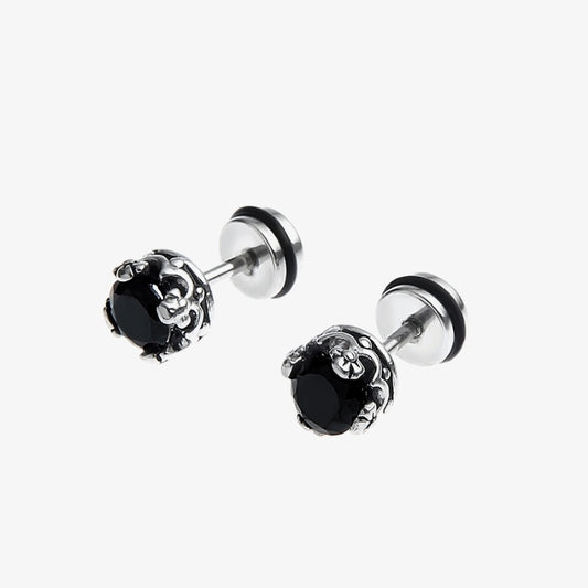 Boucles d'oreilles à tige en acier titane et Zircon noir, rétro américain en détresse