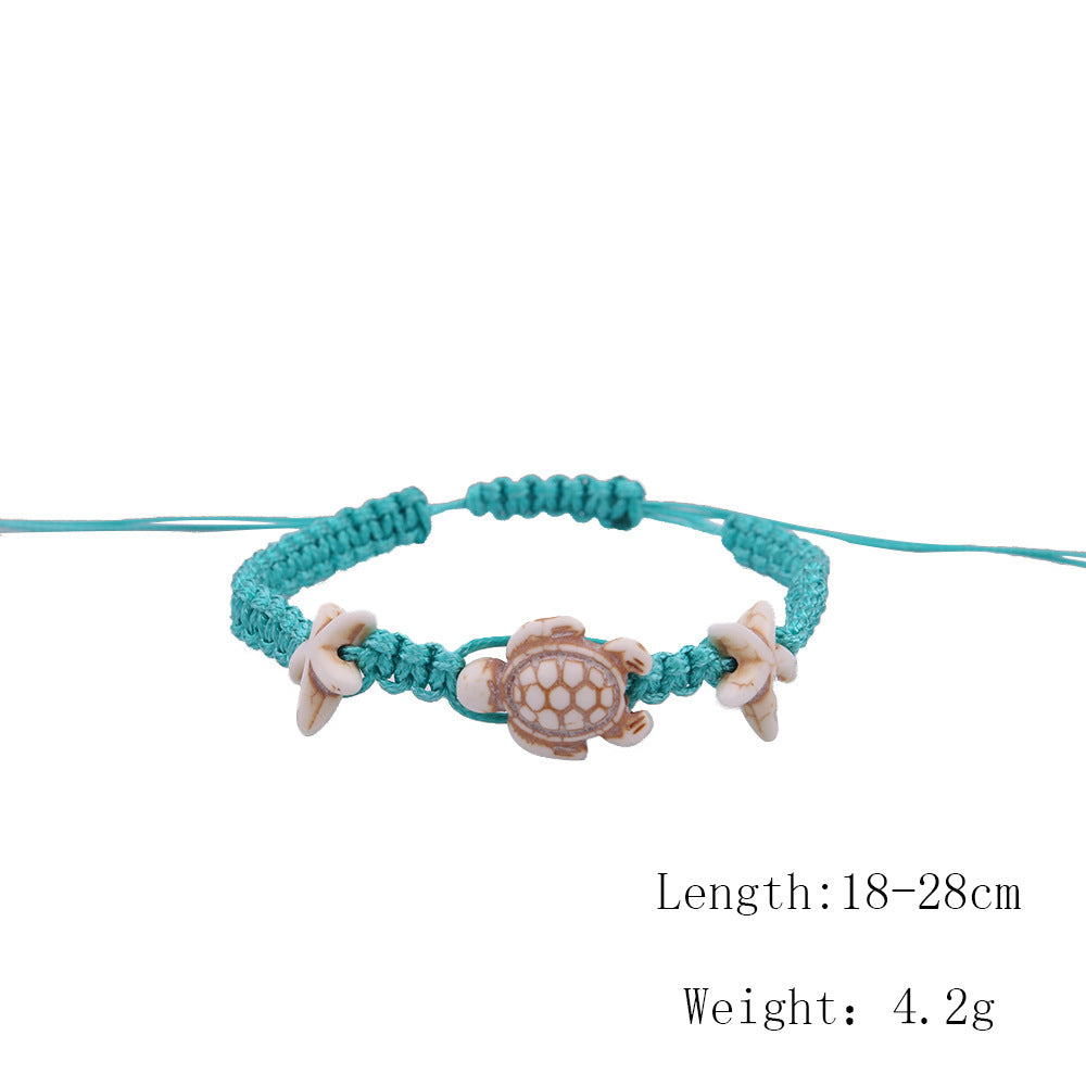 Bracelet de cheville tissé à la main en fil ciré ethnique géométrique simple et créatif Turquoise