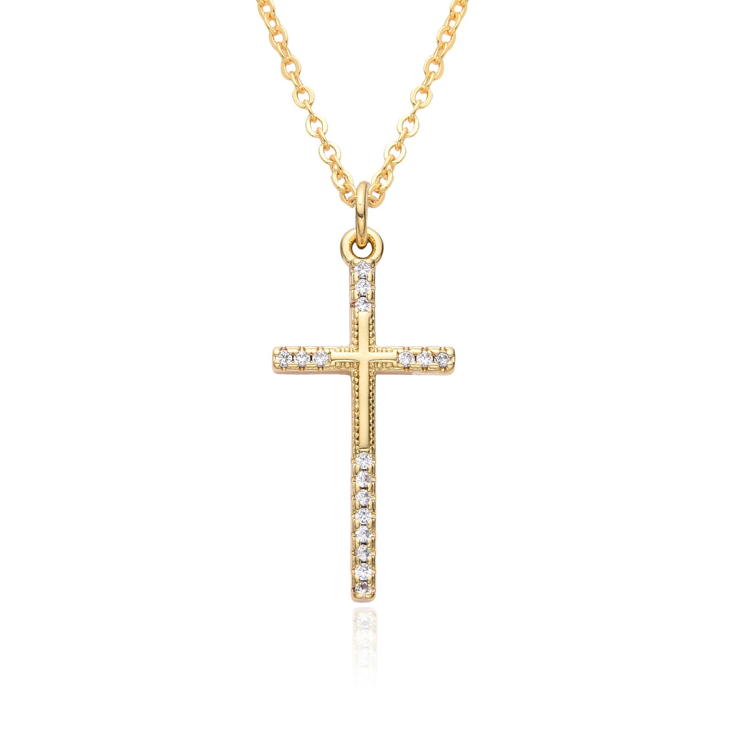 Ornament Copper Inlaid Zircon Cross Necklace Men And Women Fashion Gift Religious Cross Pendant