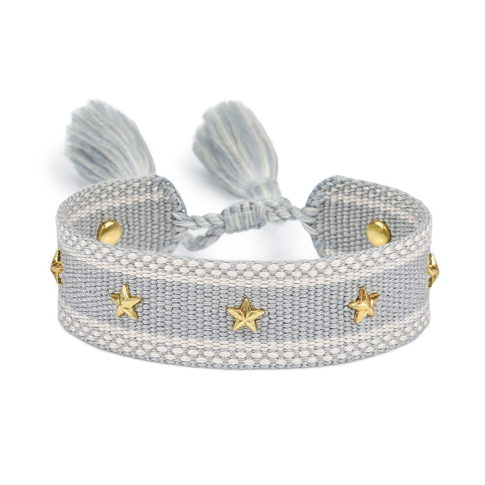 XINGX Square Rivet Braided Tassel Bracelet