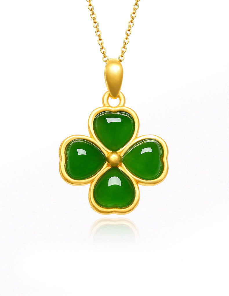 Clover Emerald Tourmaline Pendant Vintage Petal Necklace