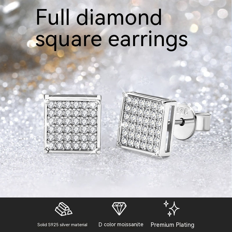 S925 Sterling Silver Square Stud Earrings Neutral Couple
