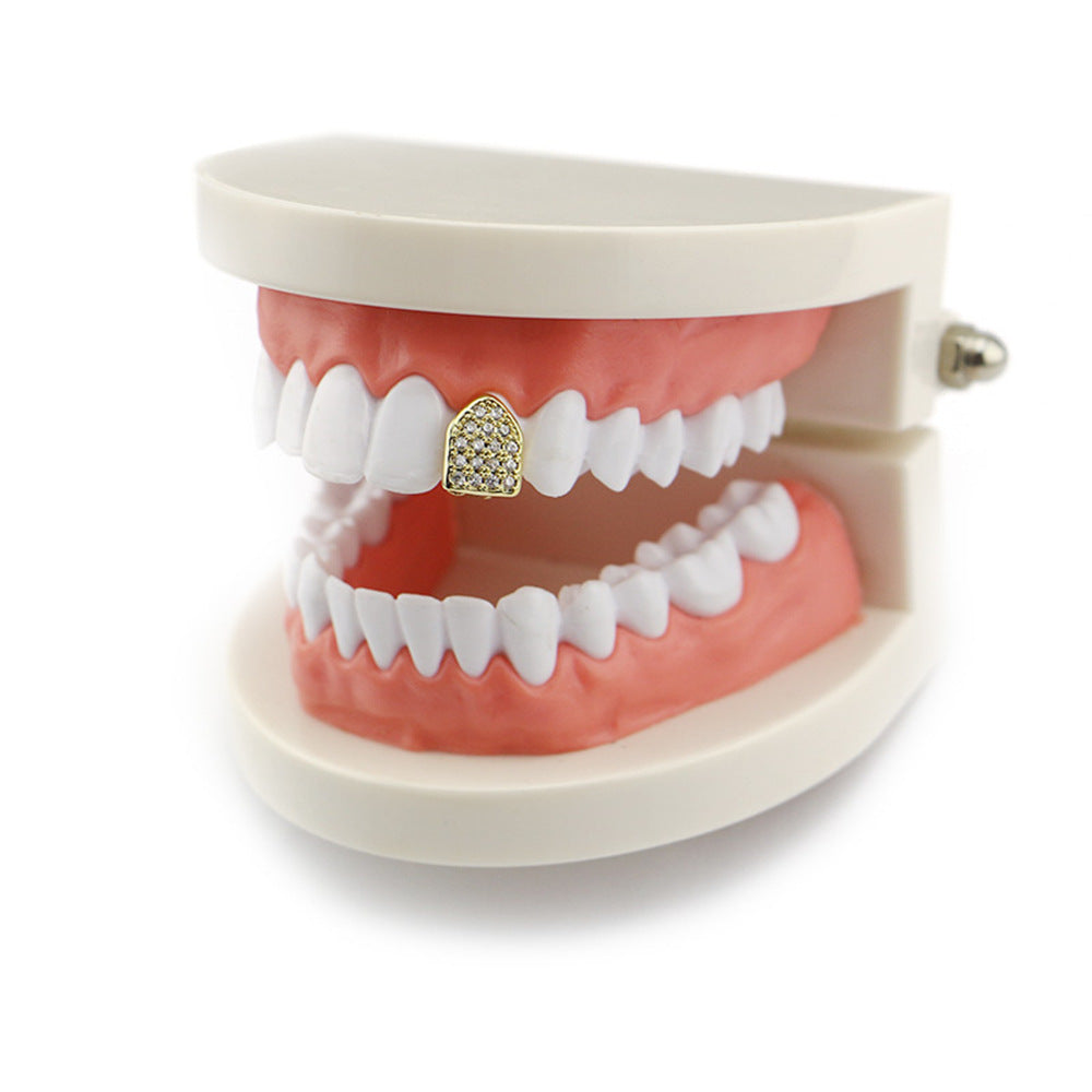 Zócalo de diente de Hip Hop con microincrustaciones de circonio 4A, chapado en oro de 18 quilates