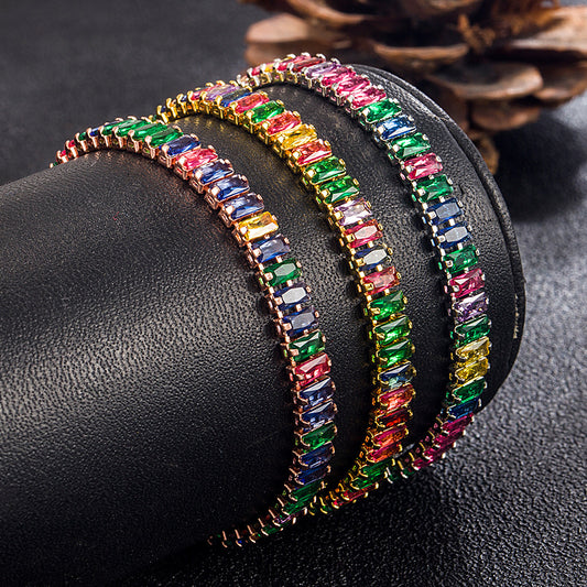 Bracelet en Zircon de couleur européenne et américaine, plein de diamants, Tennis en cristal réglable