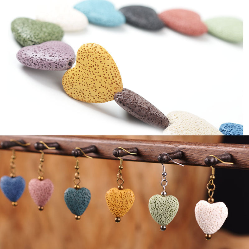 Colorful Heart-shaped Volcanic Rock Bracelet