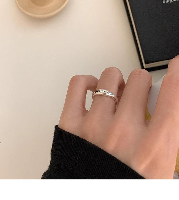 S925 Sterling Silver Smile Letters Ring Women