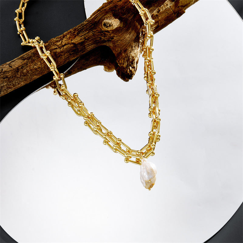 Baroque Pearl Necklace Golden Sweater Chain Women