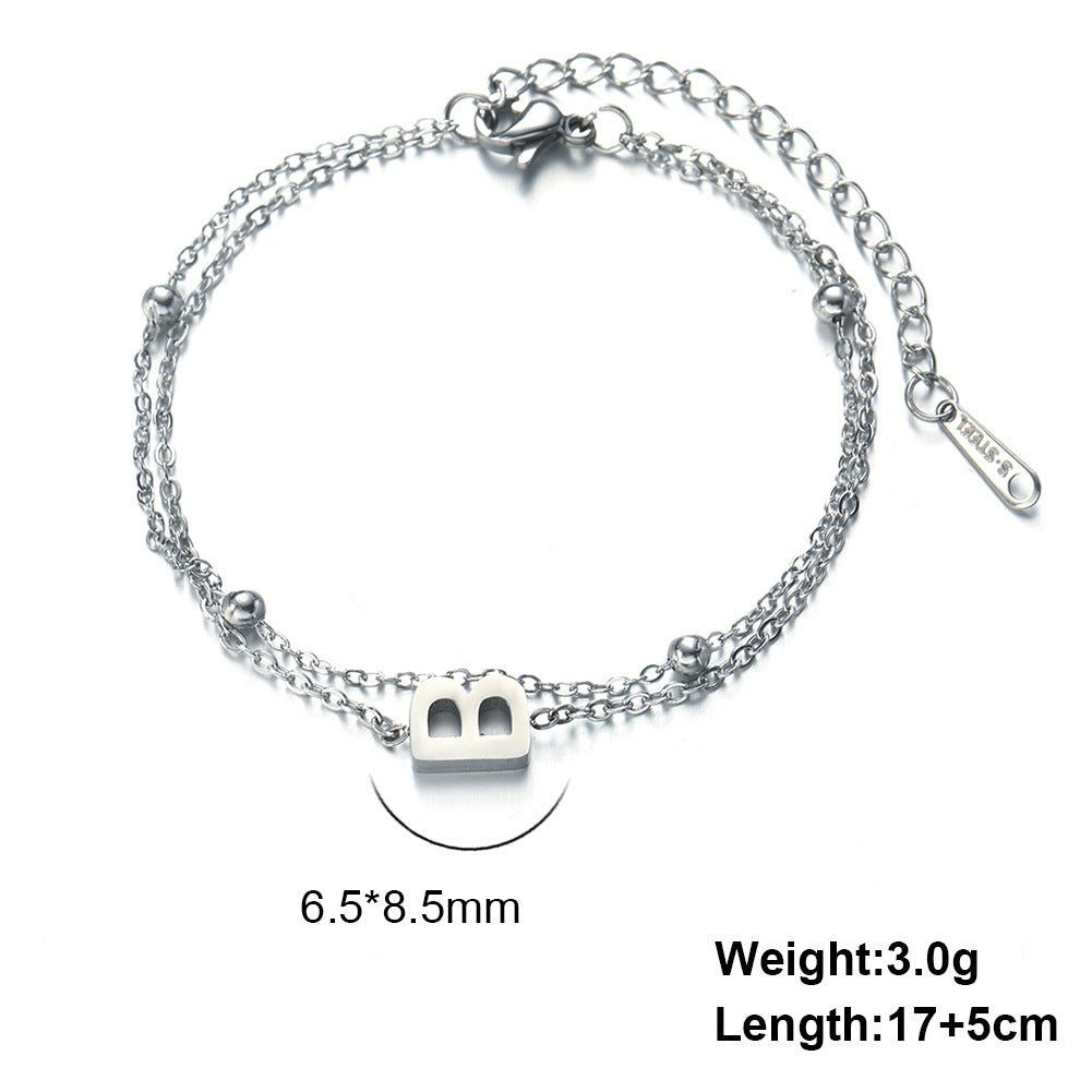 Cut Titanium Steel Double-layer Chain 26 Letters Pendant Bracelet