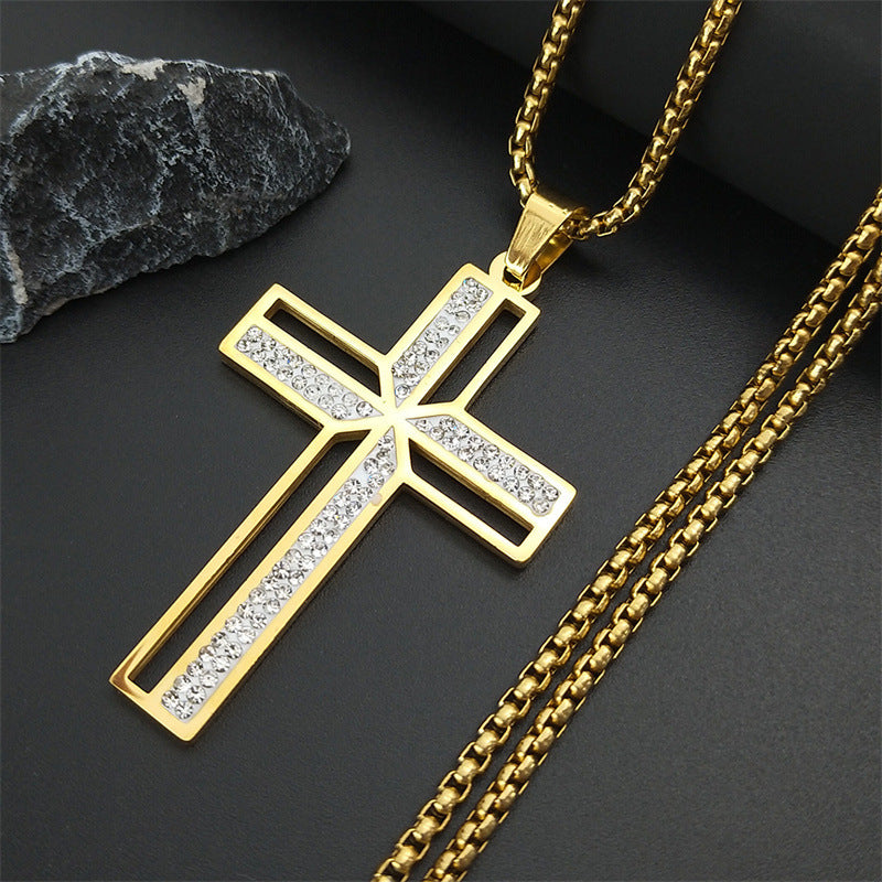 Collar de acero inoxidable con colgante elegante de diamantes estilo Hip Hop callejero