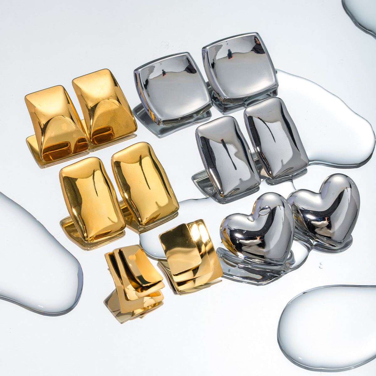 Minimalist Retro 18K Gold Rectangular Earrings