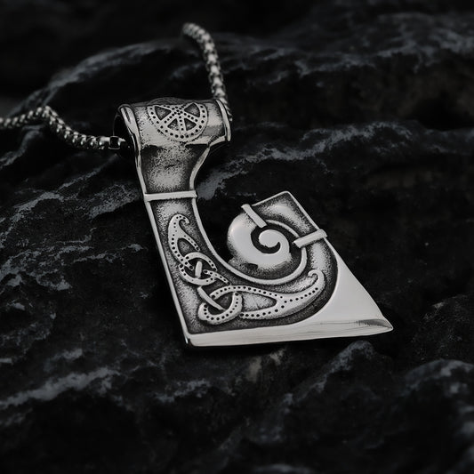 Collier pendentif en acier inoxydable pour hommes, ornement européen et américain, hache rétro Viking