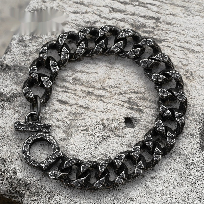 Bijoux à main en acier inoxydable, motif sculpté rétro, personnalité créative