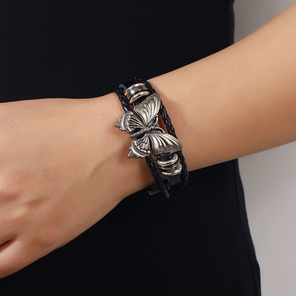 Ins nouveau bracelet en cuir papillon punk de style sombre