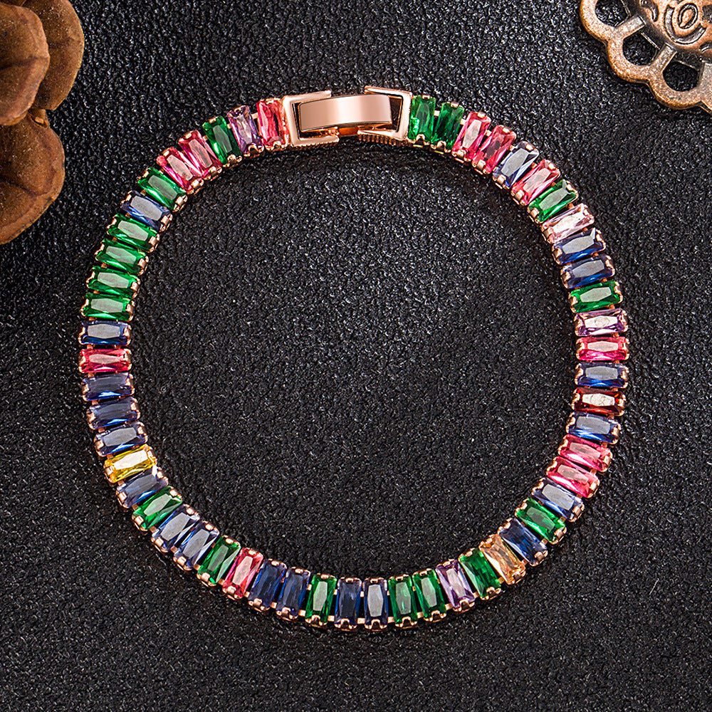 Bracelet en Zircon de couleur européenne et américaine, plein de diamants, Tennis en cristal réglable