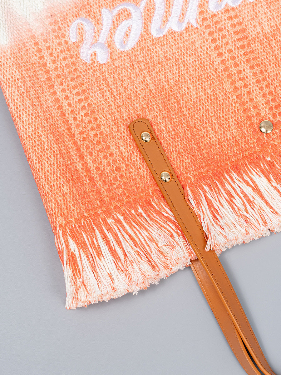 Sac fourre-tout brodé en toile avec pompon, sac magnétique sous les bras, été