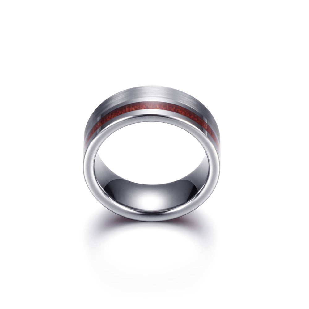 Anillo de tungsteno de una hilera de vetas de madera para hombres