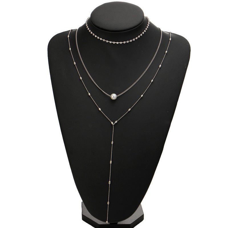 Women's Crystal Pendant Three-layer Necklace Set
