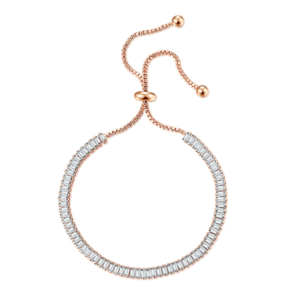 Bracelet rectangulaire en cristal réglable en zircon à une rangée de diamants