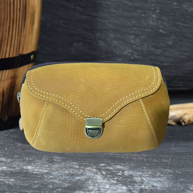 Riñonera de Cuero de vaca real para hombre, bolso Retro de cuero auténtico para teléfono móvil