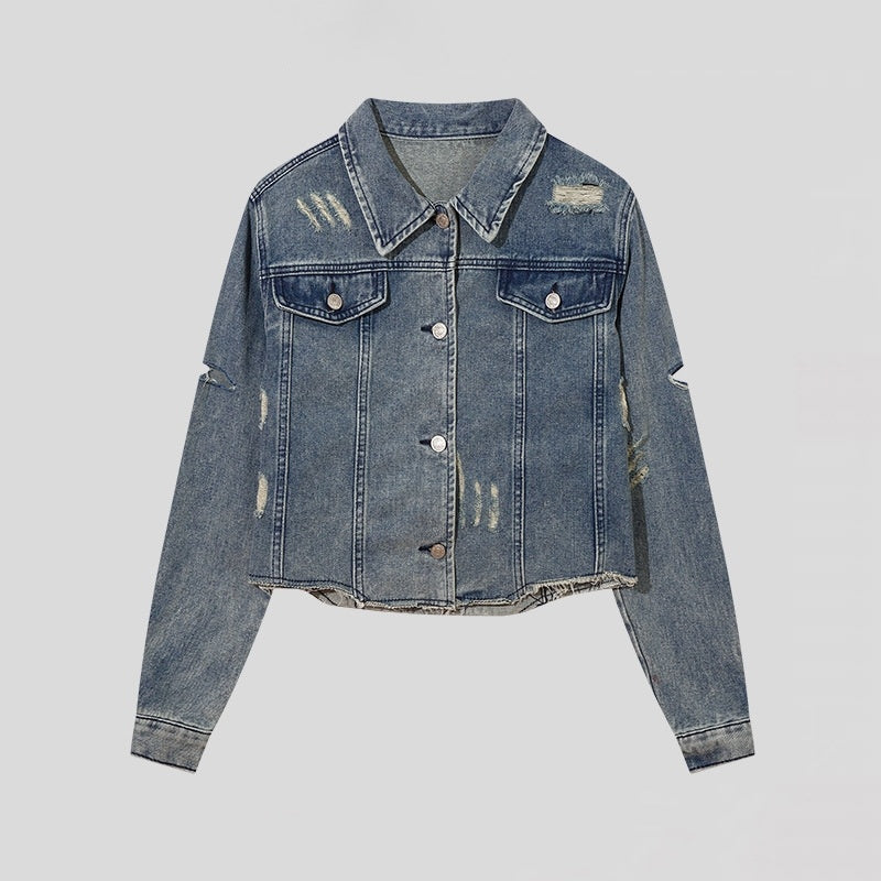 American Street Retro Ripped Denim Jacket