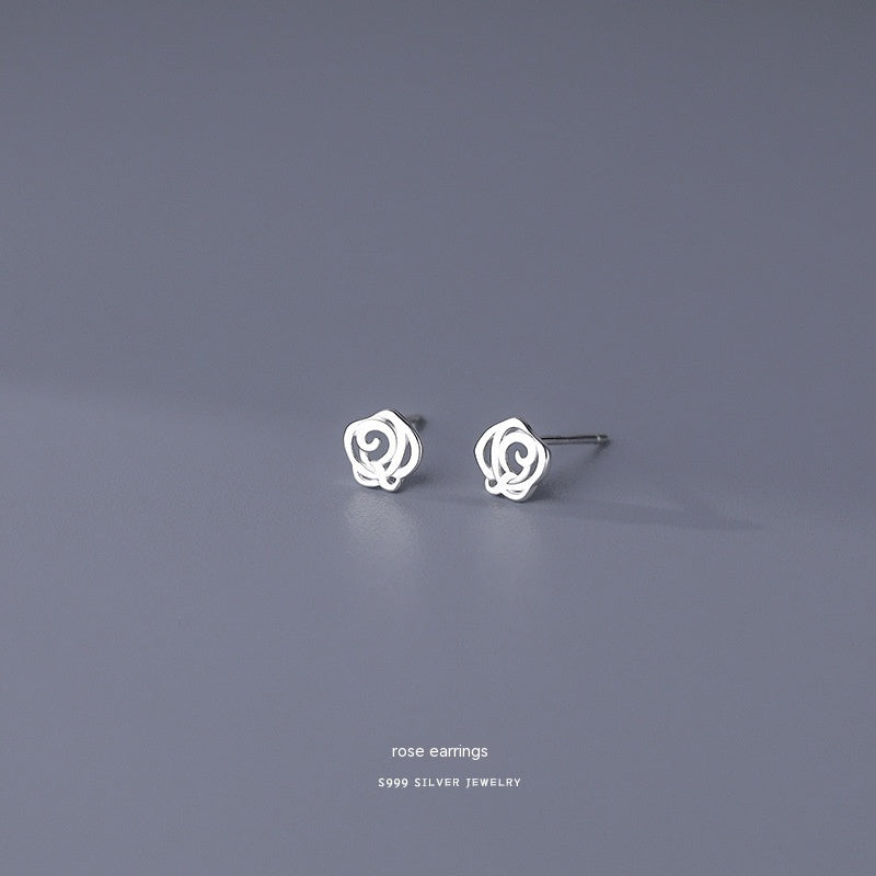 S999 Pure Silver Stud Earrings For Women Simple