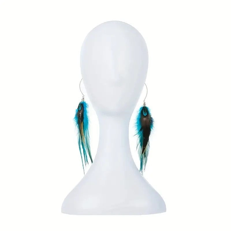 Ethnic Feather Earrings Long Retro
