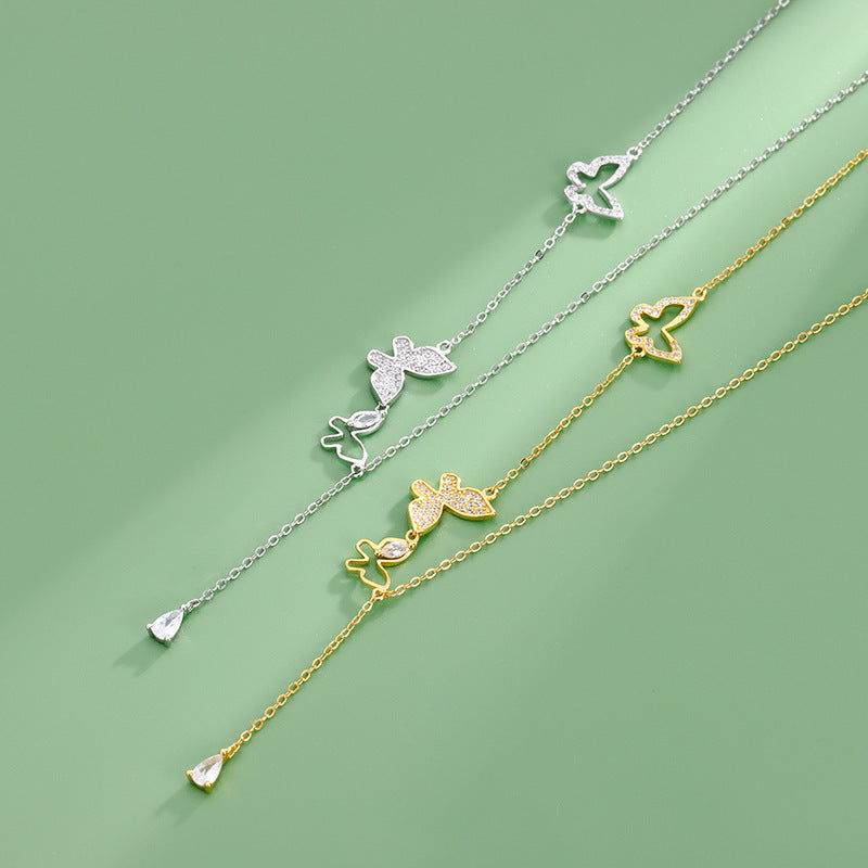 S925 Sterling Silver Diamond Tassel Butterfly Necklace