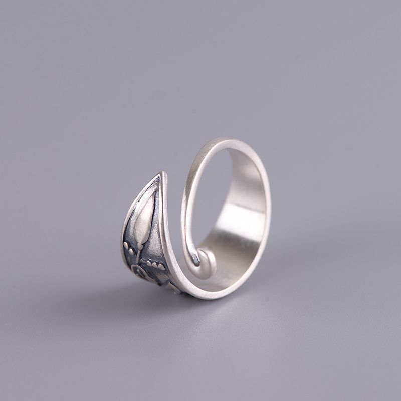 Retro Ethnic Style Lotus Peacock Opening Ring