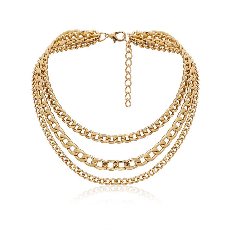 European And American Hip Hop Ins Geometric Retro Necklace Simple Chain Multi-layer Tassel Necklace