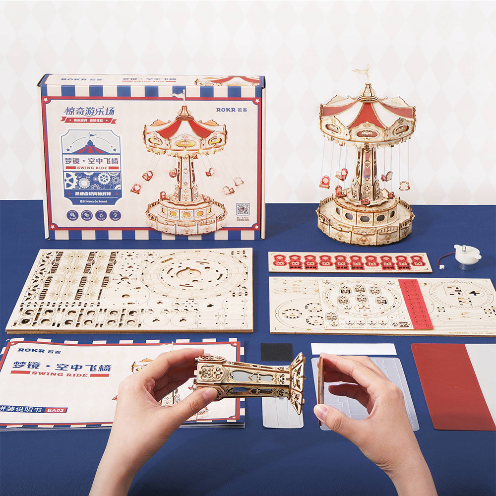 Robotime Rokr Swing Ride bricolage boîte à musique bloc de construction série parc d'attractions pour enfants adultes assemblage facile Puzzle 3D en bois EA02