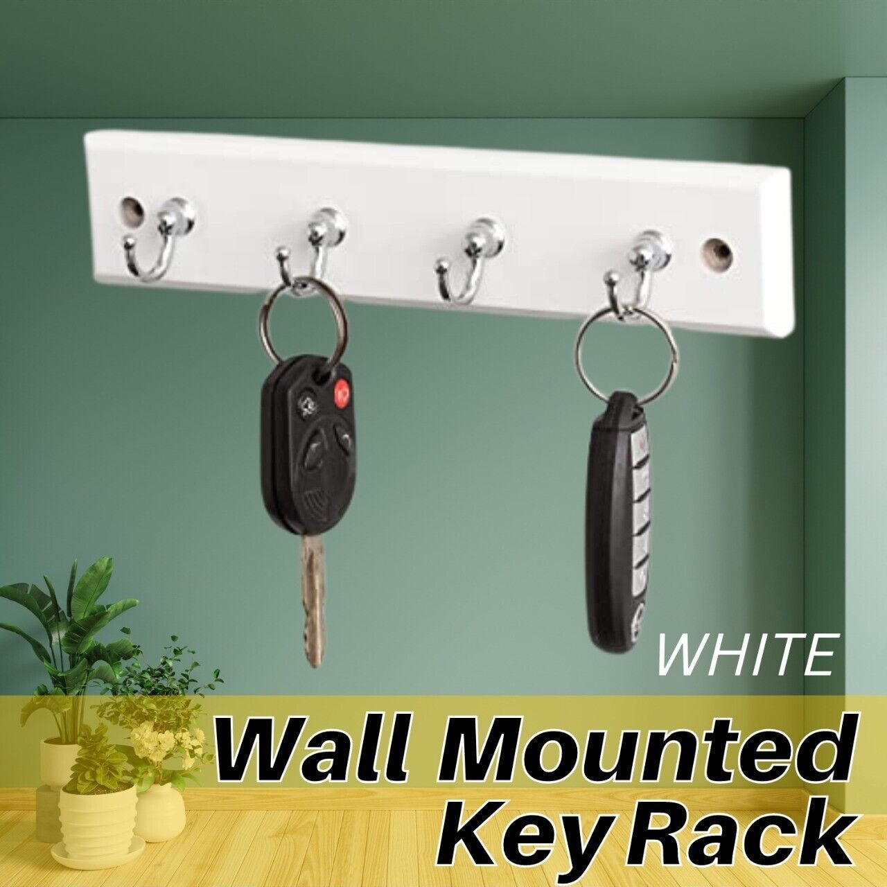 Soporte de pared para llaves, colgador con 4 ganchos, cadena de almacenamiento, organizador de llaves, decoración del hogar