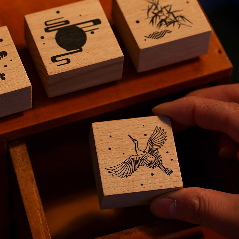 Mr. Paper Juego de sellos de madera, serie Huahegui, manual, material de papelería, impresión DIY