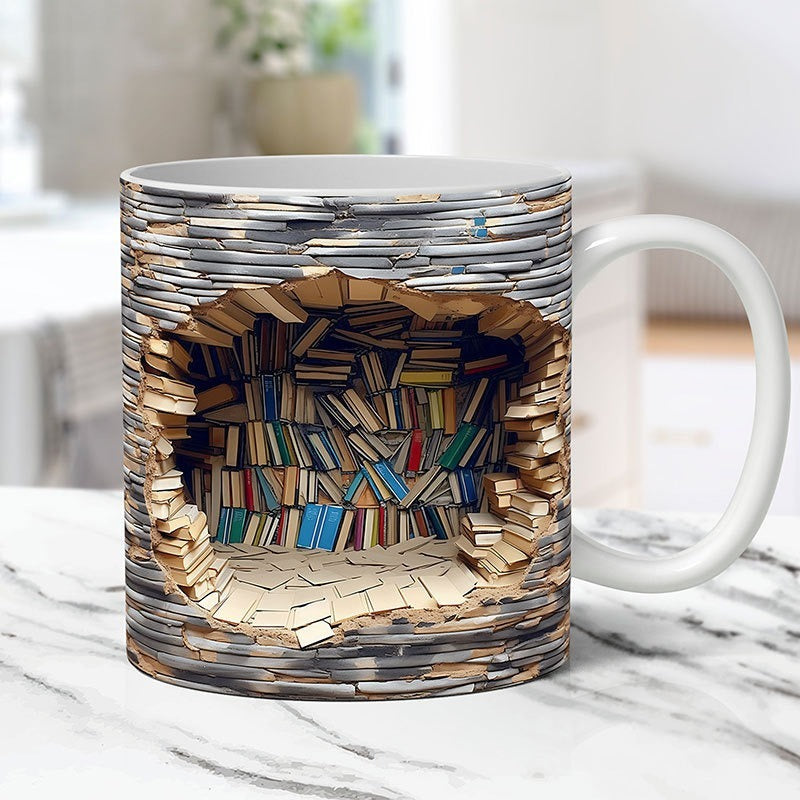 Taza de estantería 3D, taza de agua de cerámica creativa con asa, estante de biblioteca, taza de café para amantes de los libros, regalo de cumpleaños y Navidad