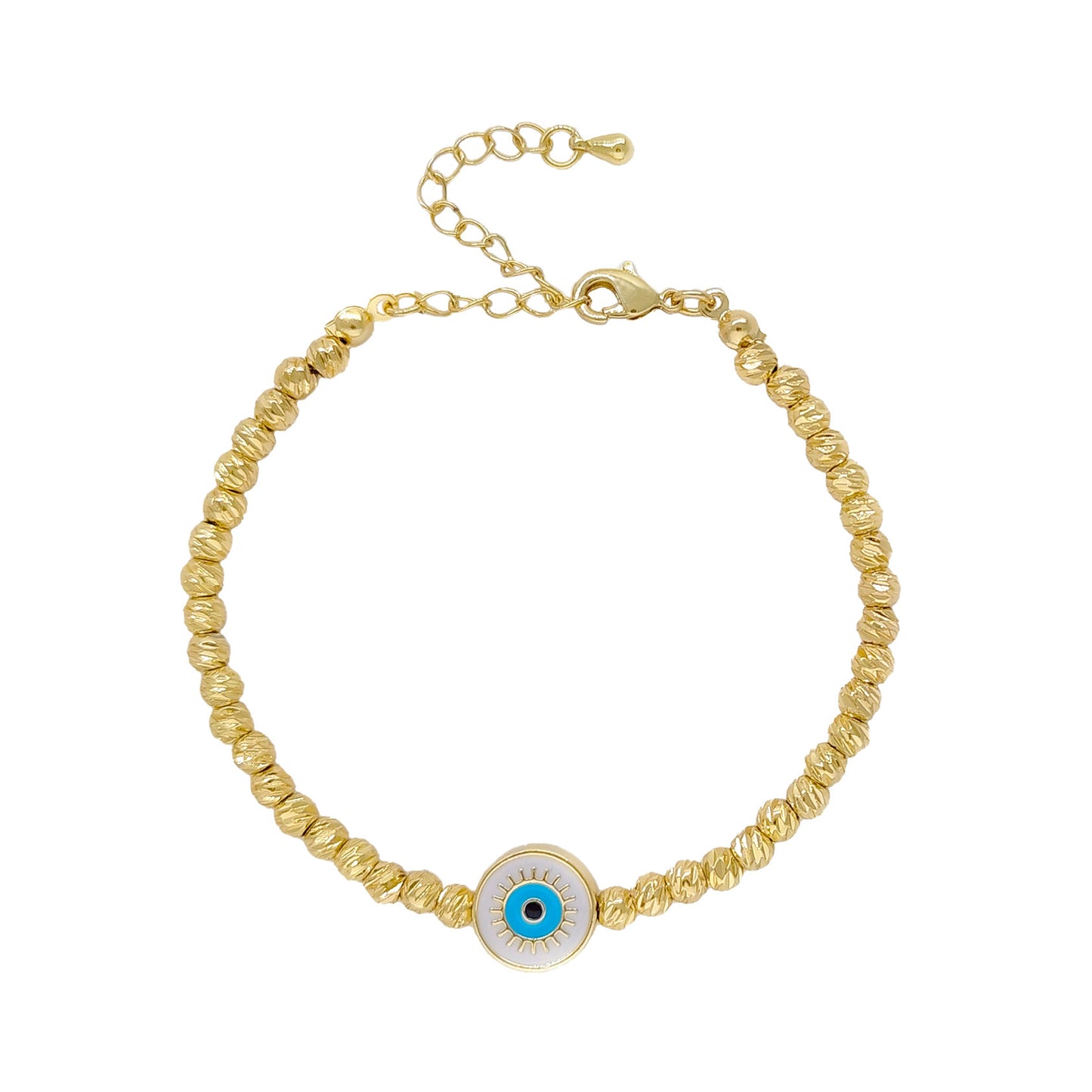 Pulsera Lucky Blue Eyes de oro bañado en cobre de 18 quilates con cuentas