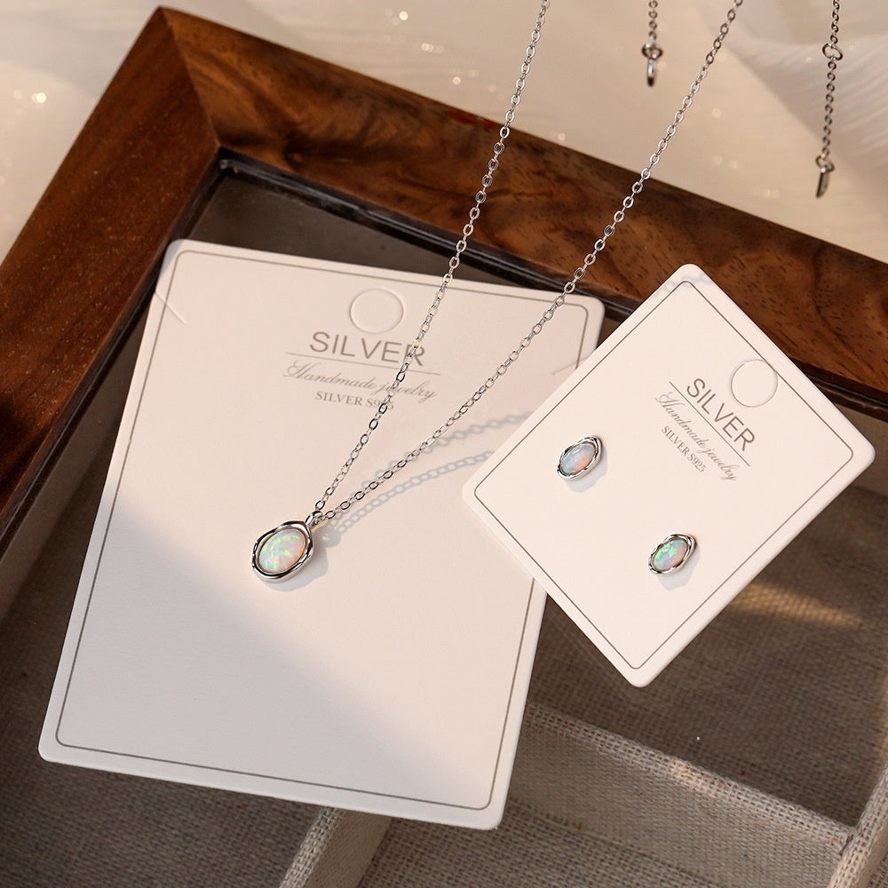 Collier en argent Sterling S925 avec pierre d'opale synthétique, Simple, assorti avec tout, pour femmes
