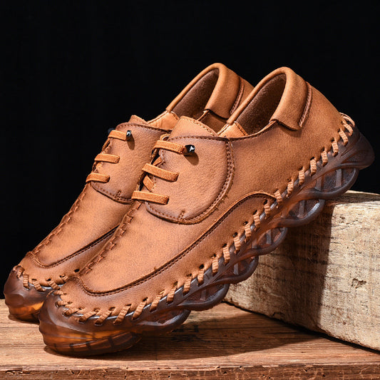 Zapatos de tacón casuales Zapatos de cuero cosidos a mano de superficie suave al aire libre retro británico