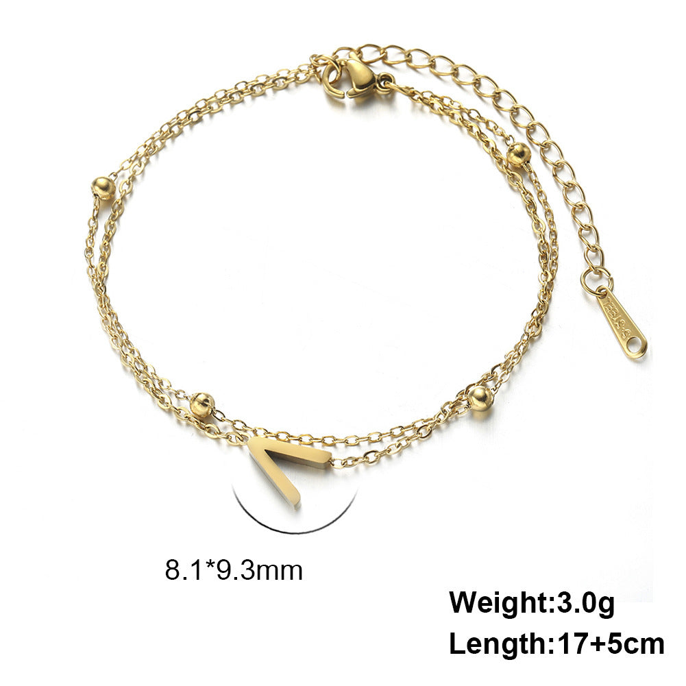 Cut Titanium Steel Double-layer Chain 26 Letters Pendant Bracelet