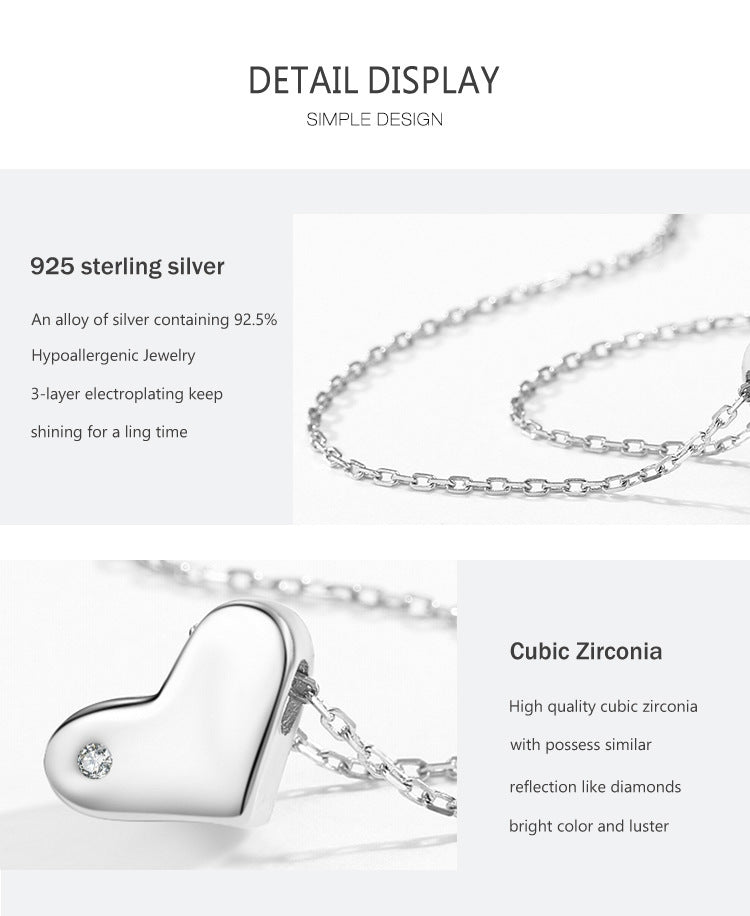S925 Sterling Silver Cute Heart Shape Necklace For Women