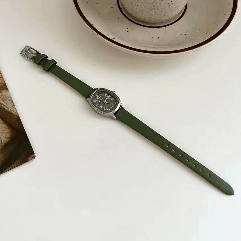 Reloj con cinturón de cuero romano retro de alta calidad, ligero, de interés especial, estilo Ins para mujer