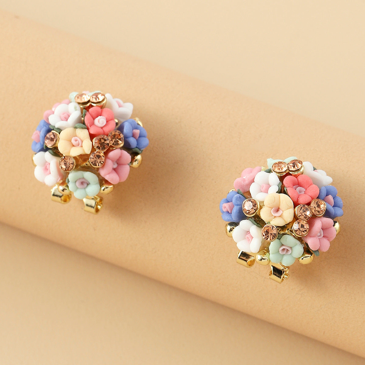 Romantic Ceramic Flower Rose Diamond Metal Alloy Earrings