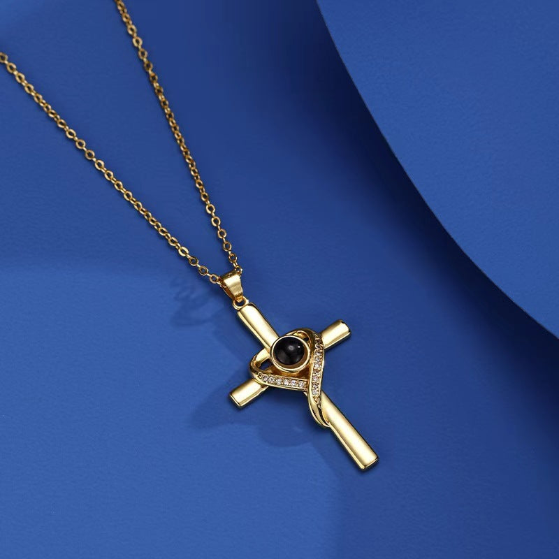 Collier de projection Je t'aime en 100 langues, pendentif croix d'amour