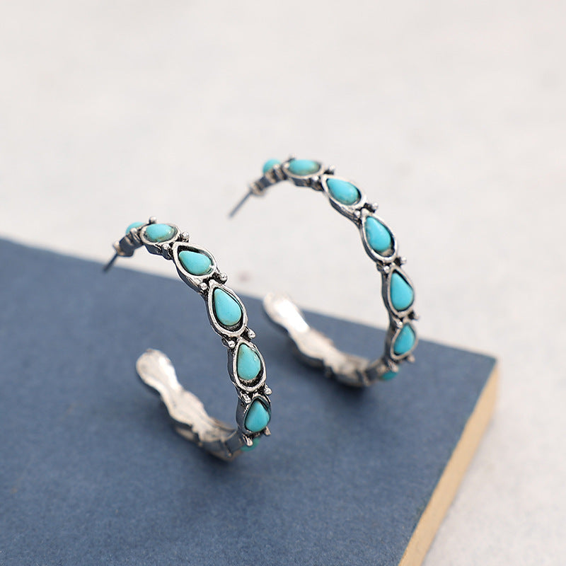 Boucle d'oreille occidentale en forme de goutte d'eau Turquoise, boucles d'oreilles rondes Turquoise en forme de C