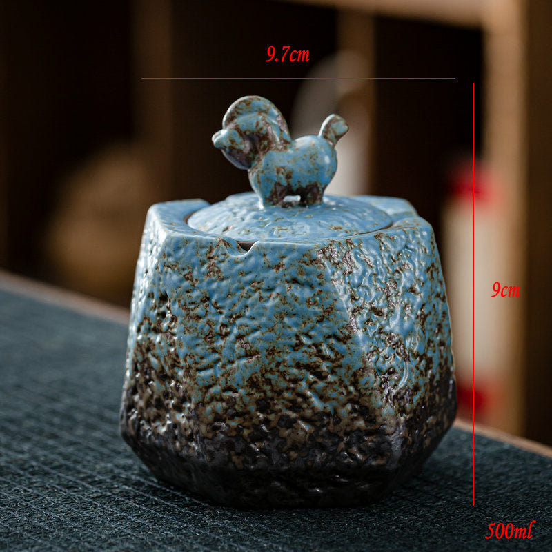 Cendrier en céramique doré en grès, grand cendrier rétro Anti-vol avec couvercle, pour la maison, le salon et le bureau