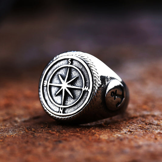 Retro Navy Knight Titanium Steel Men's Ring