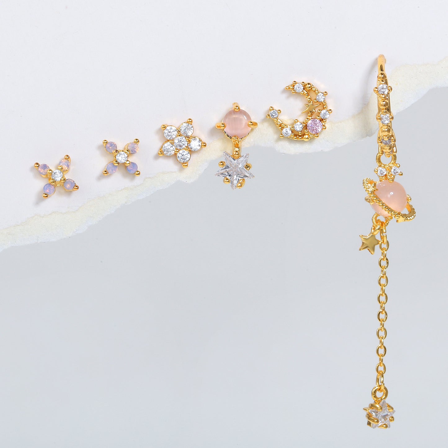 925 Silver Needle Flower Suit Combination Micro Zircon-encrusted Stud Earrings Six-piece Set Ornament