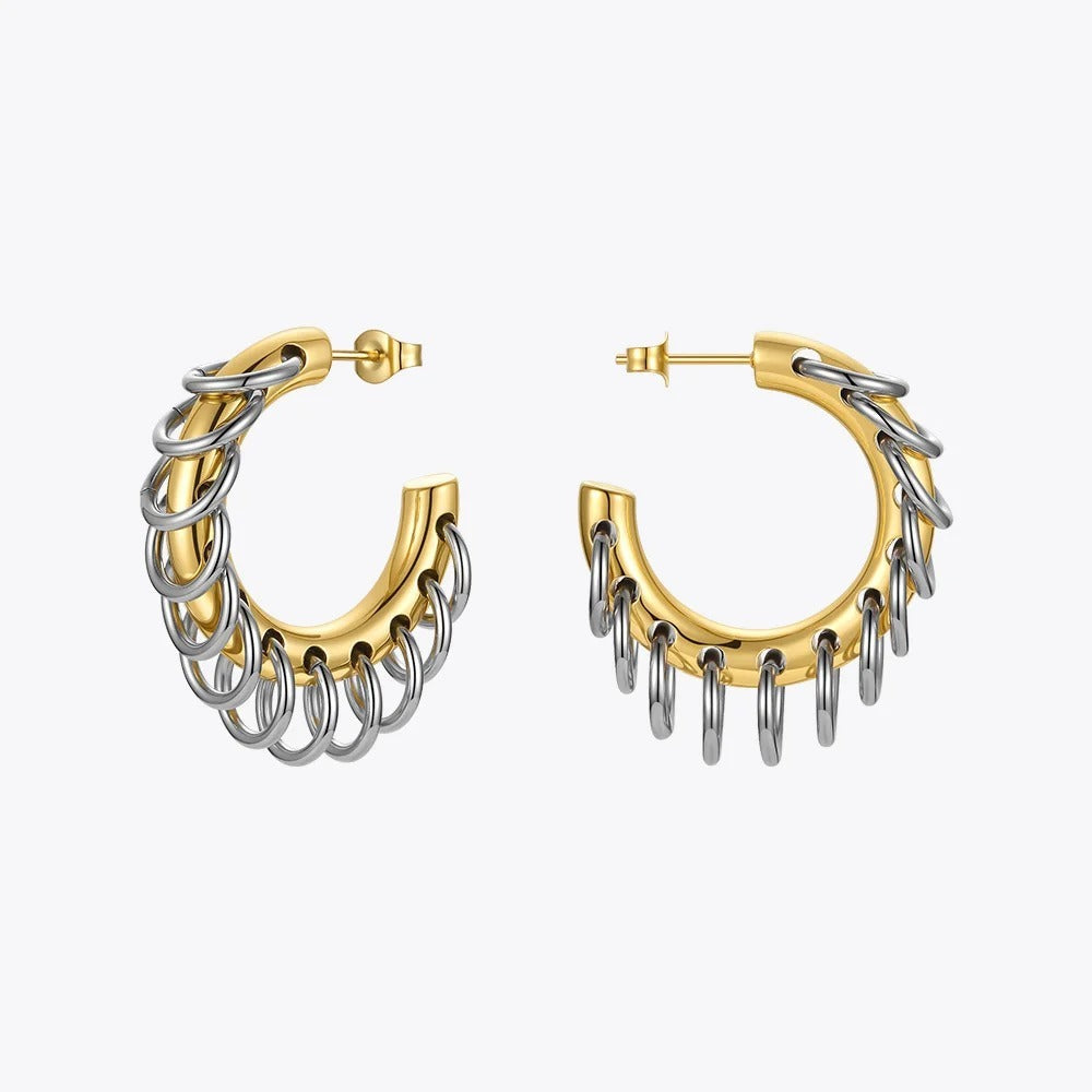 18K Gold Titanium Steel C- Shaped Ring Buckle Earrings