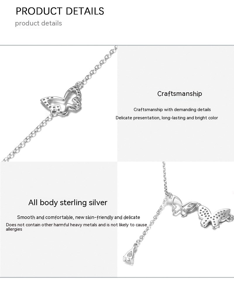 S925 Sterling Silver Diamond Tassel Butterfly Necklace