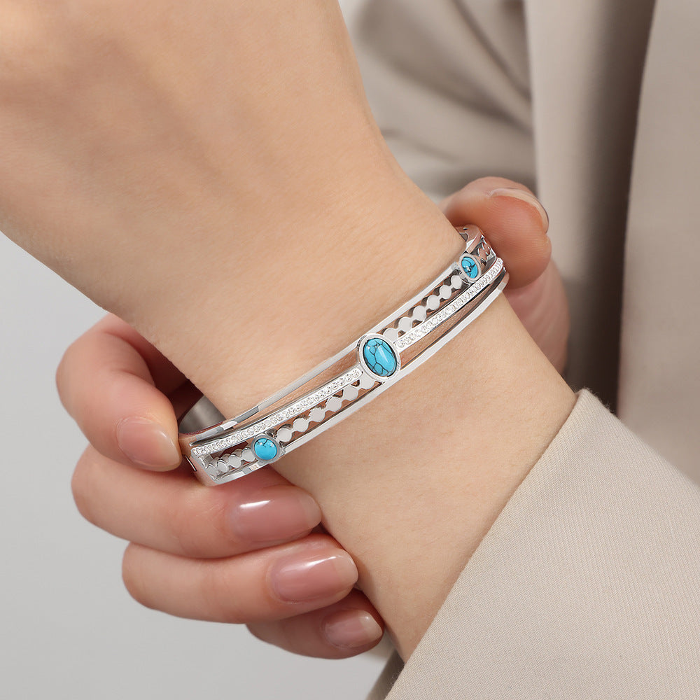 Bracelet à boucle en Zircon incrusté de Turquoise de Style Vintage français